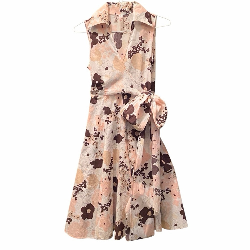 Crystal Candy Vintage Floral Wrap Dress Small / Peach Brown Boho Retro